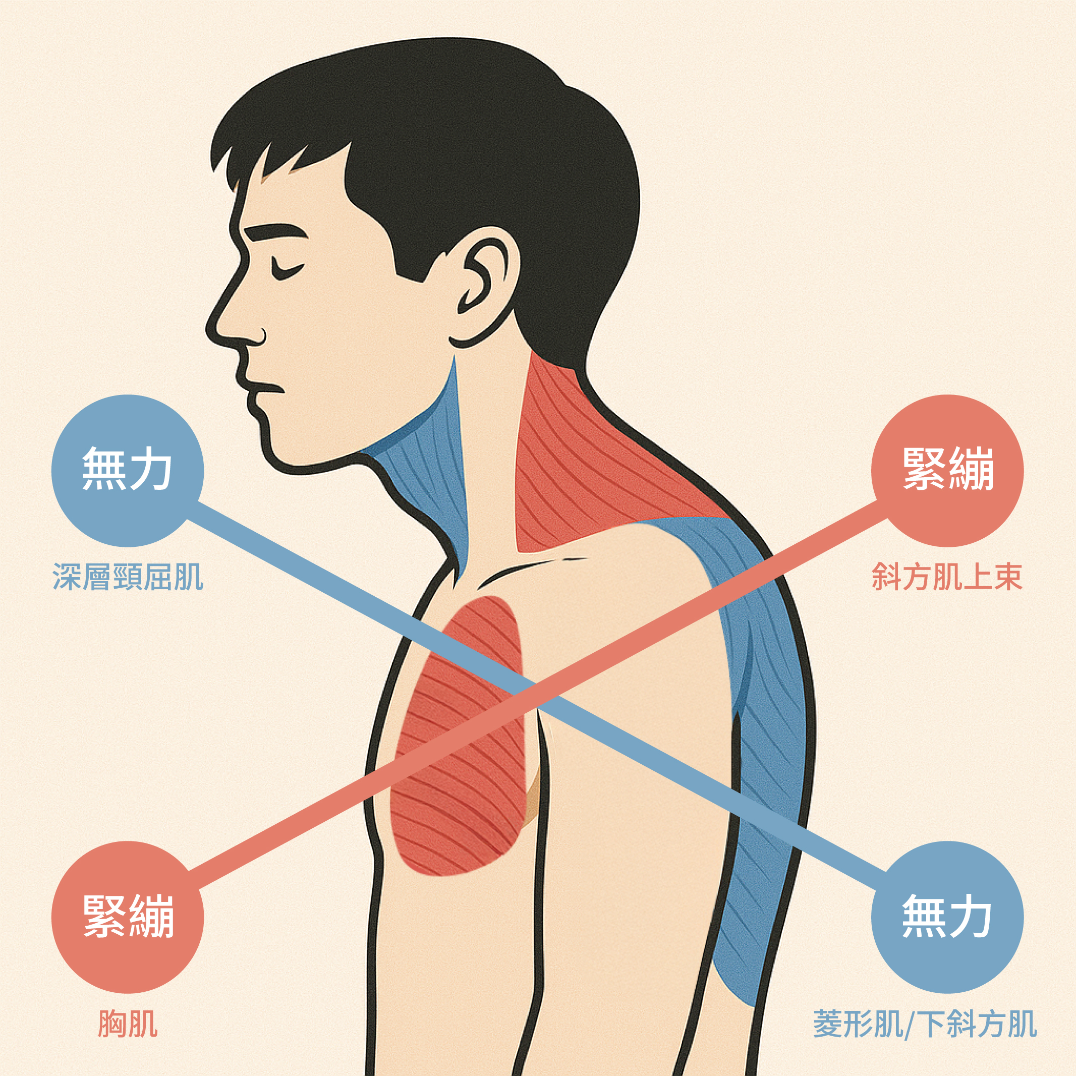 駝背形成的核心問題：肌肉失衡｜駝背矯正完整指南：上班族告別痠痛的科學方法