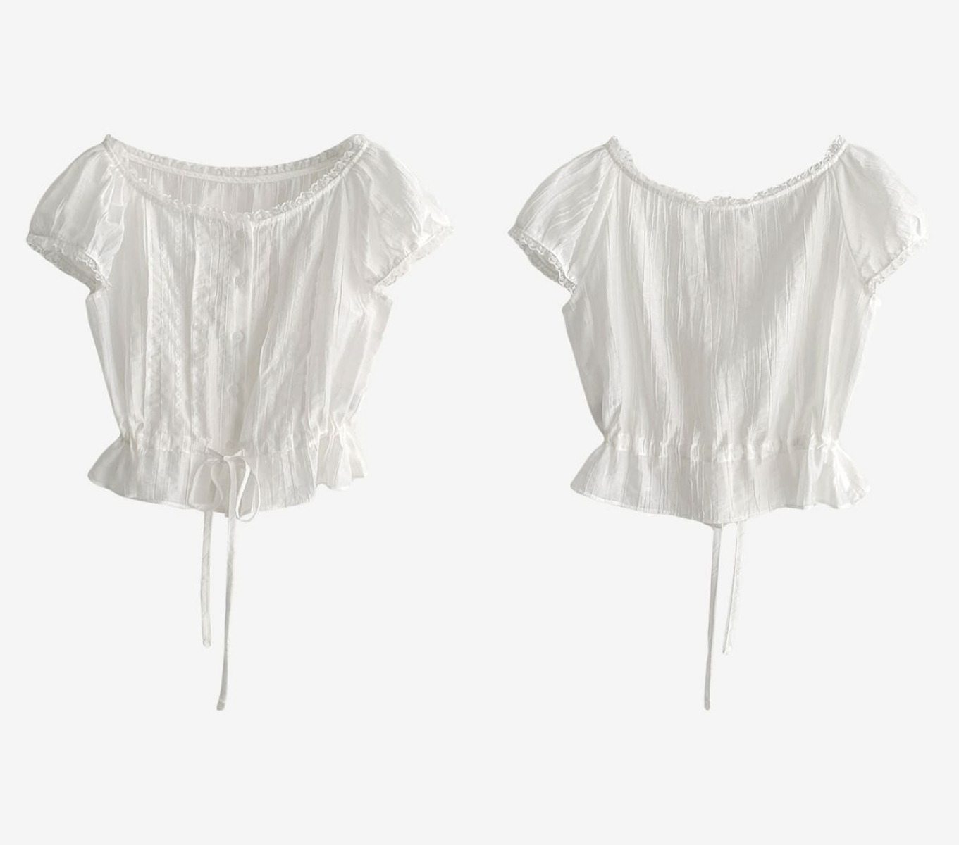 韓國Cherrykoko授權 純真浪漫蕾絲荷葉風抽繩上衣