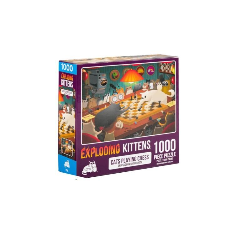 爆炸貓1000片拼圖: 對弈中的貓 英文版 Exploding Kittens 1000 Piece Puzzle Cats Playing Chess