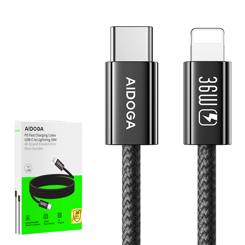 AIDOGA 艾迪伽 PD/Lightning/Type-C/iPhone充電線快充線傳輸線 36W FastGo系列 1M