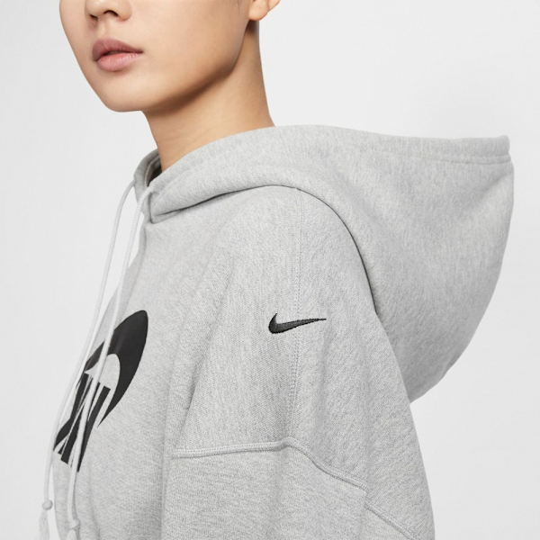 NIKE 帽T NSW 灰色 反轉LOGO 短版 長袖 女 FV7778-063