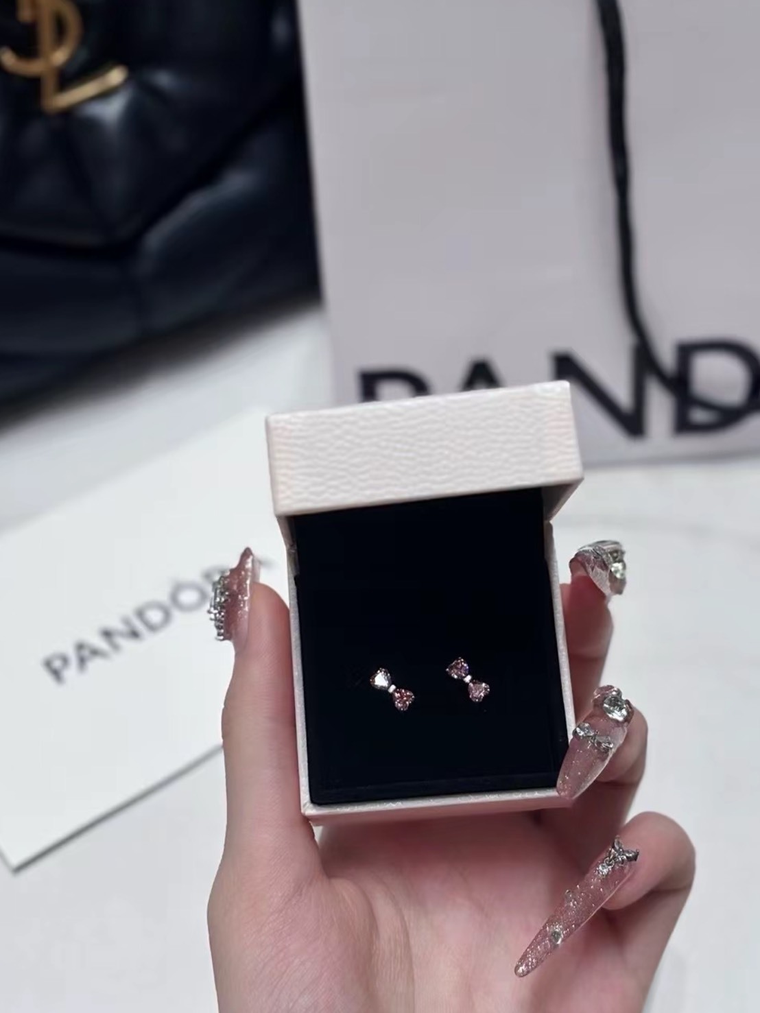 PANDORA 潘多拉 蝴蝶結 925銀 耳環