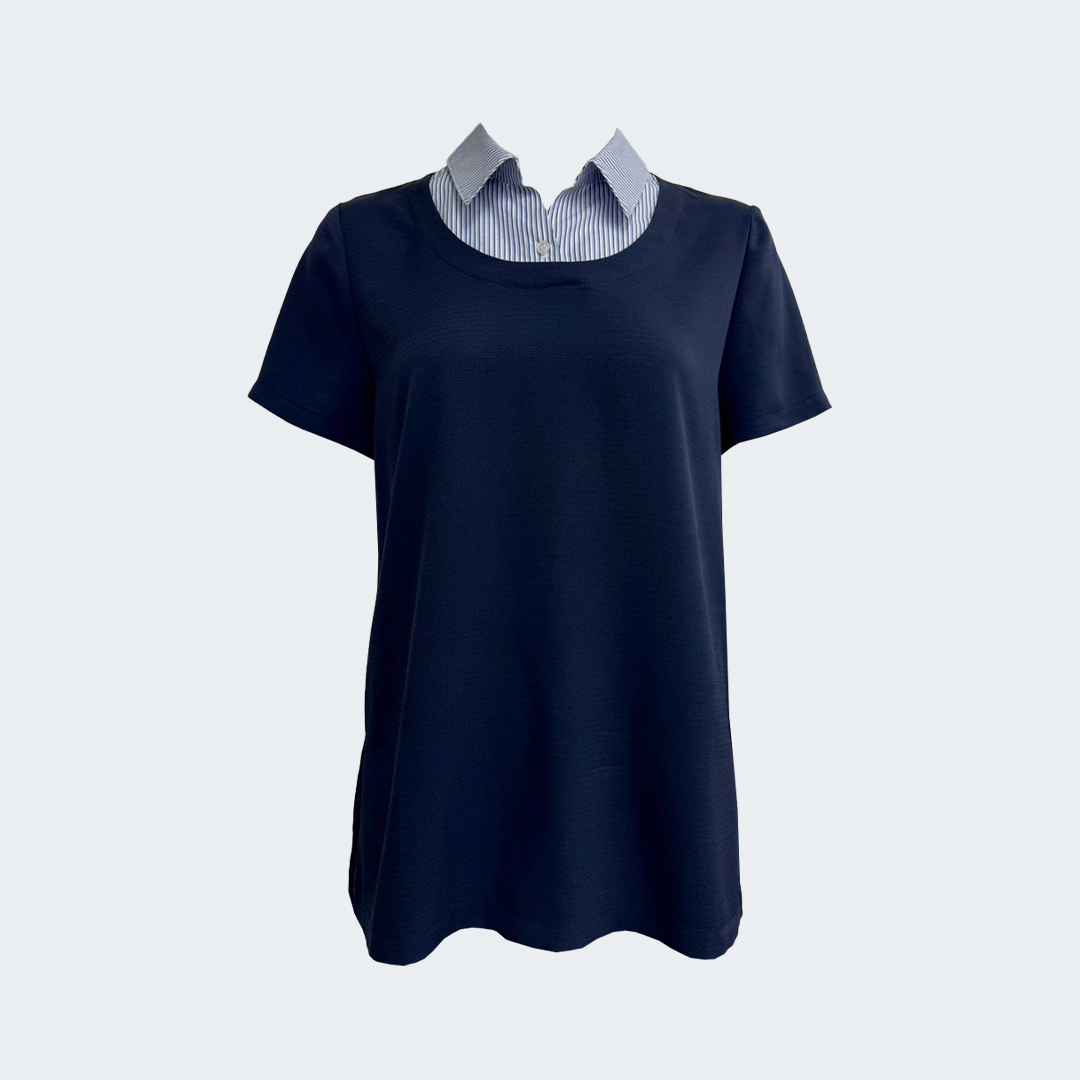 假兩件後雪紡拼接休閒上衣