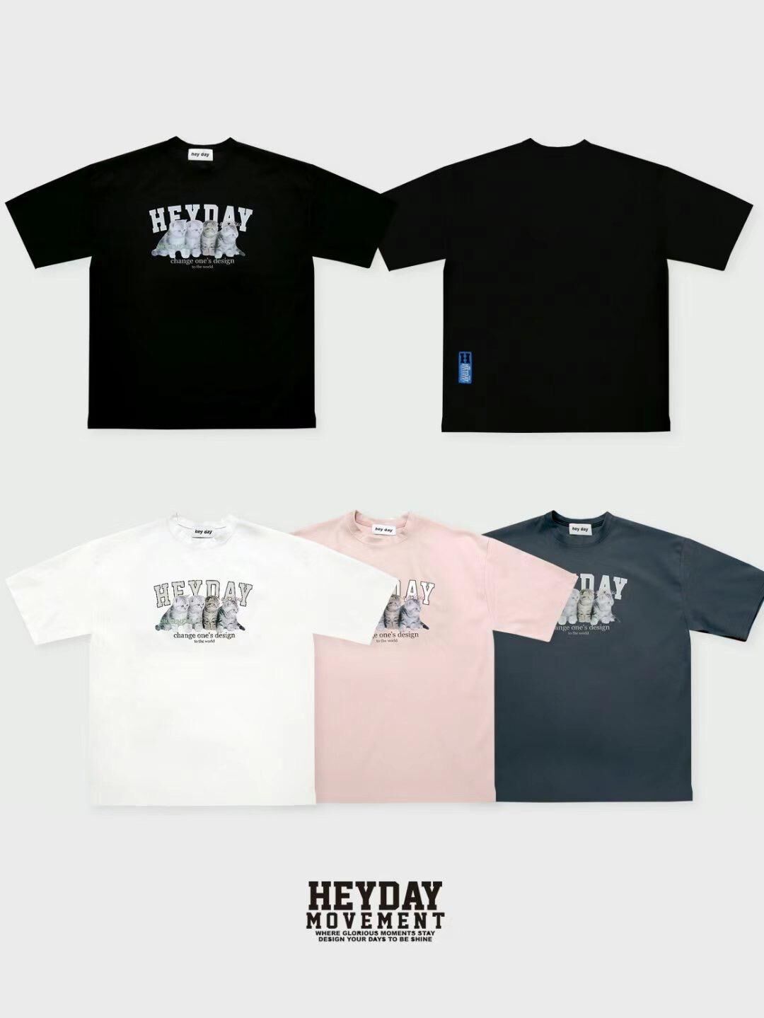 貓仔圖案英文字短袖Tee HEYDAY-002T