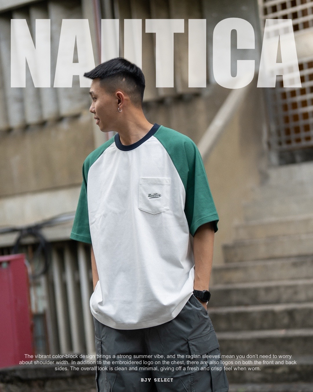 #現貨 NAUTICA 口袋刺繡 拼接短袖 兩色