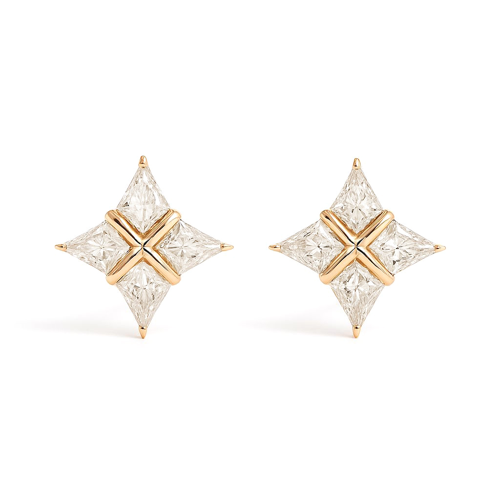18K玫瑰金 實驗室四角星培育鑽石耳環