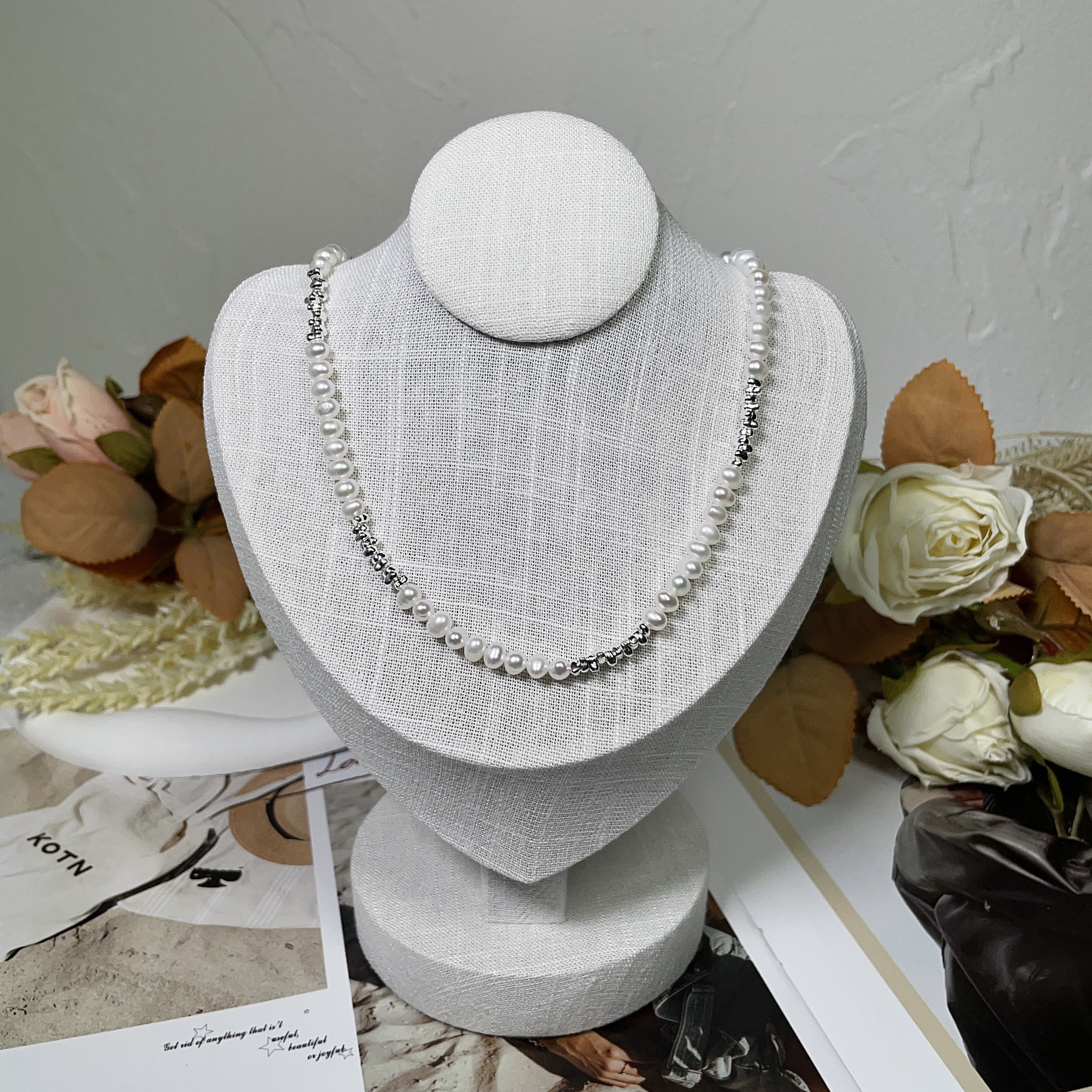 米白碎銀珍珠項鏈