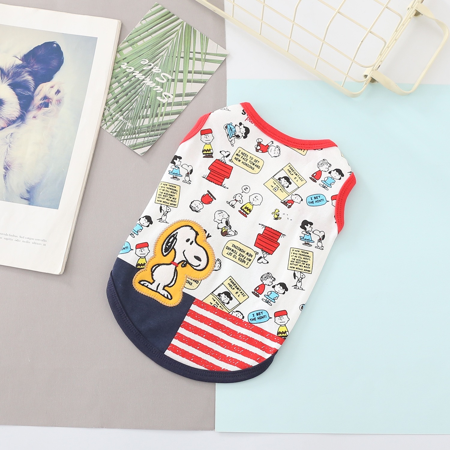 宠物衣服卡通刺绣 卡通印花背心 尺寸表在最后一张图