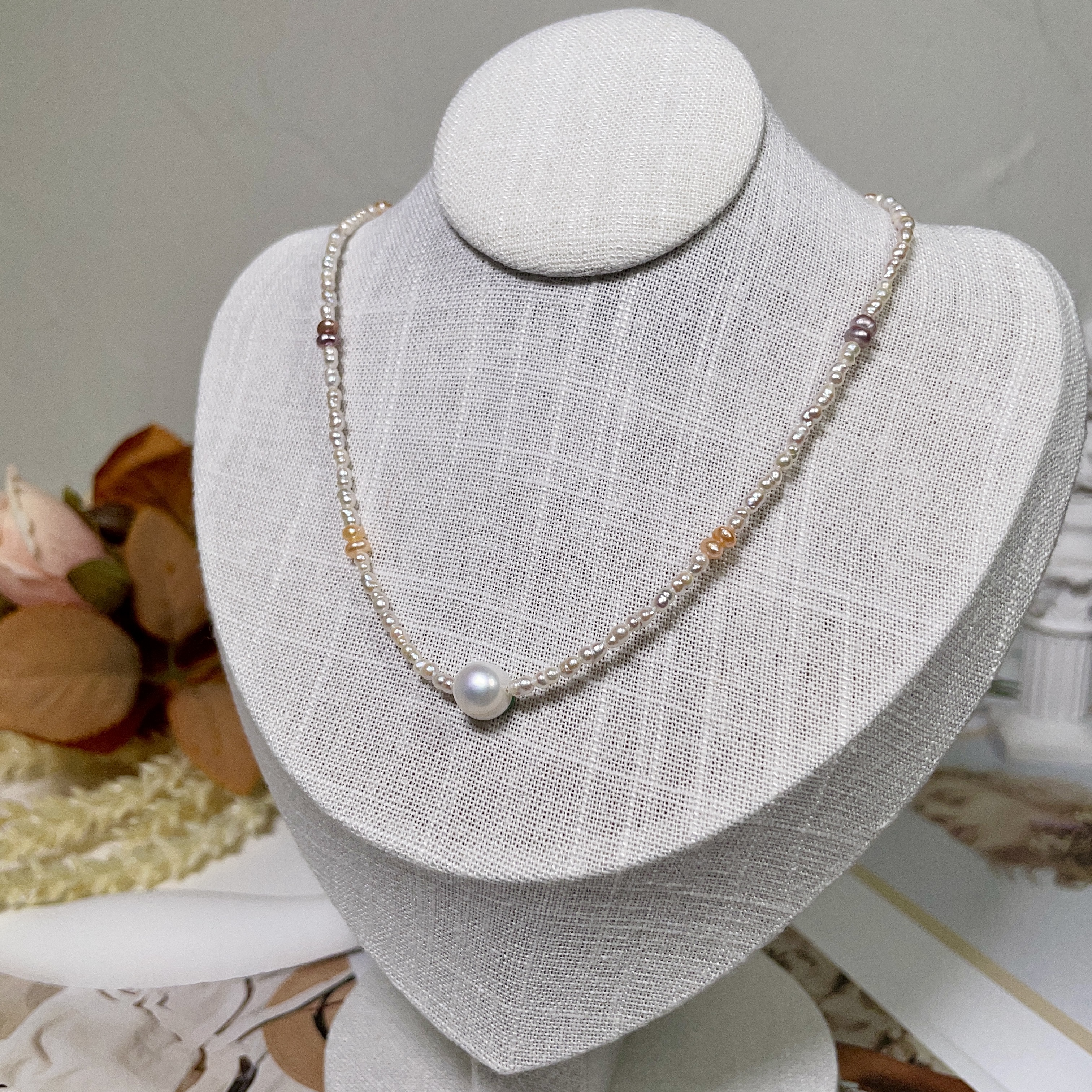 珠紫嫩橘小珍珠鏈