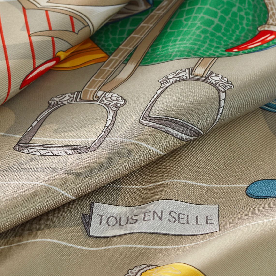 全新HERMES絲巾90x90cm H004204S 03 馬鞍圖案 白色/灰色/彩色 Tous en Selle Scarf 90 #BRAND NEW #香榭站正品