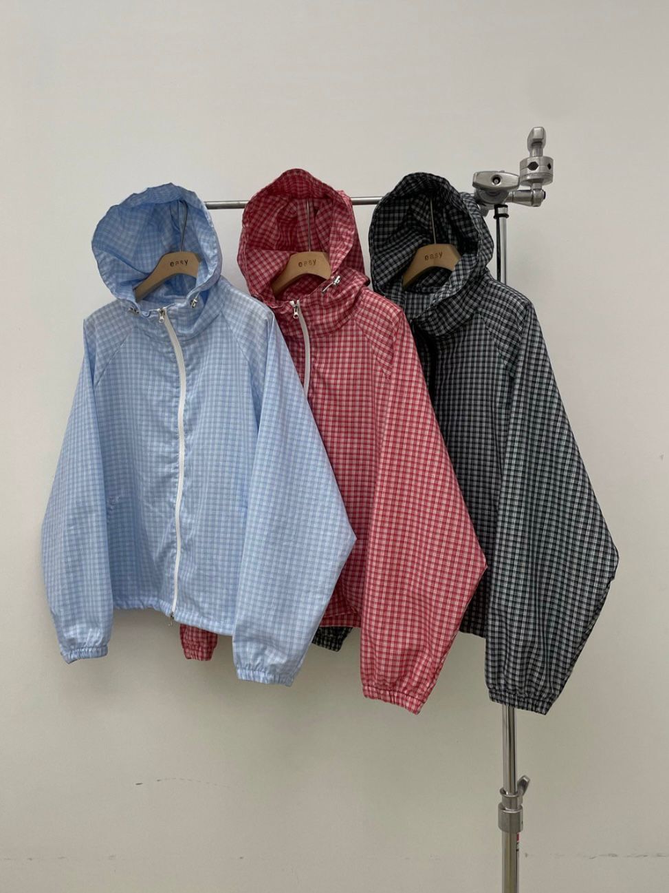 格仔連帽拉鍊外套 EASY-073JK