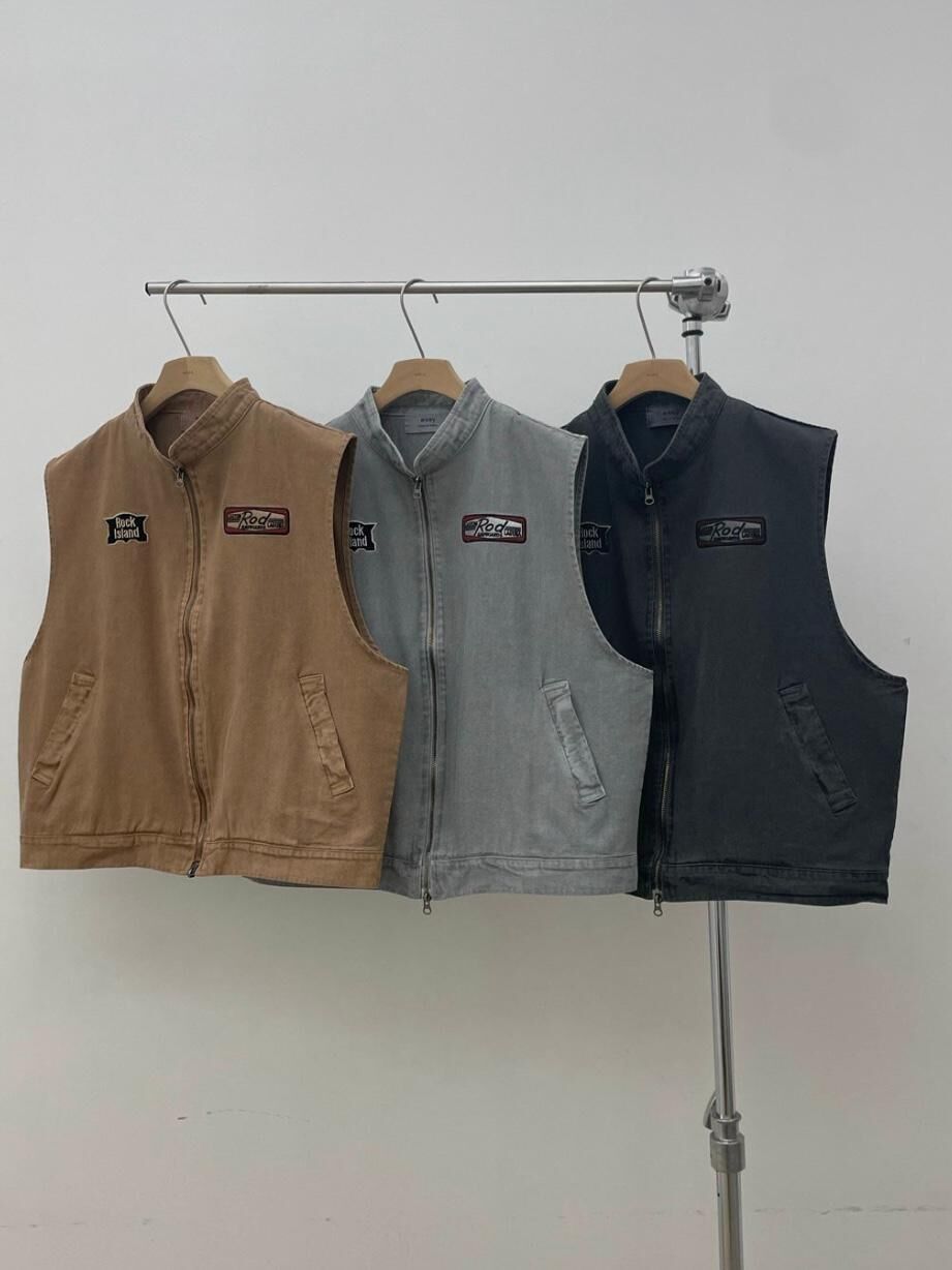 洗水企領綉章拉鍊背心褸 EASY-080V