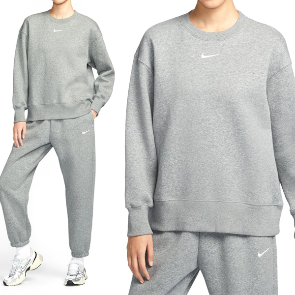 NIKE 大學T PHNX FLC 灰 刺繡LOGO 刷毛 基本款 長袖 女 FZ4271-063