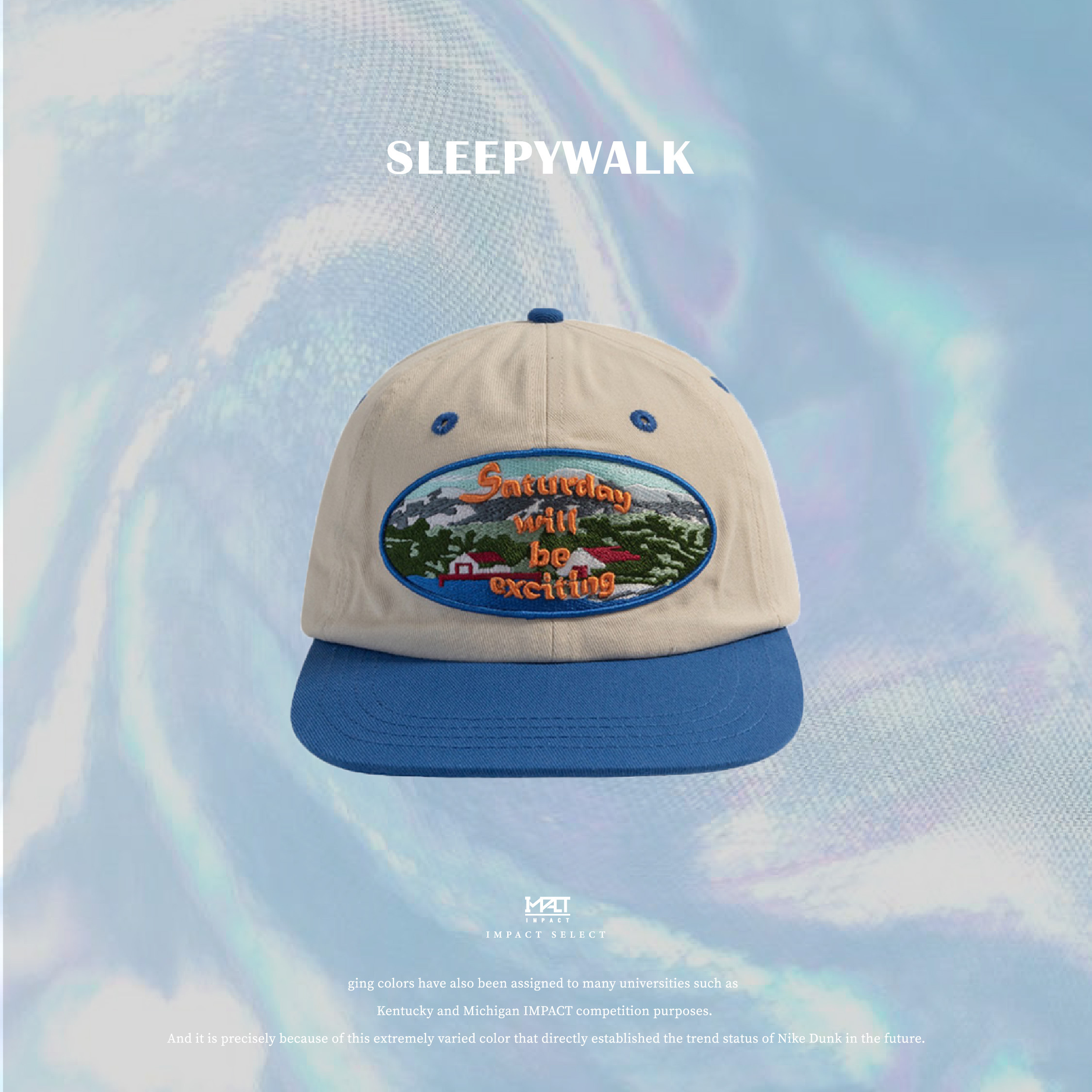 SLEEPYWALK 藍色 日系刺繡棒球帽 男女同款 情侶款 BQM-2408