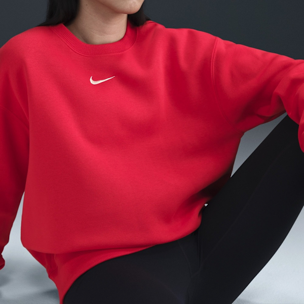 NIKE 大學T PHNX FLC 紅 刺繡LOGO 刷毛 基本款 長袖 女 FZ4271-657