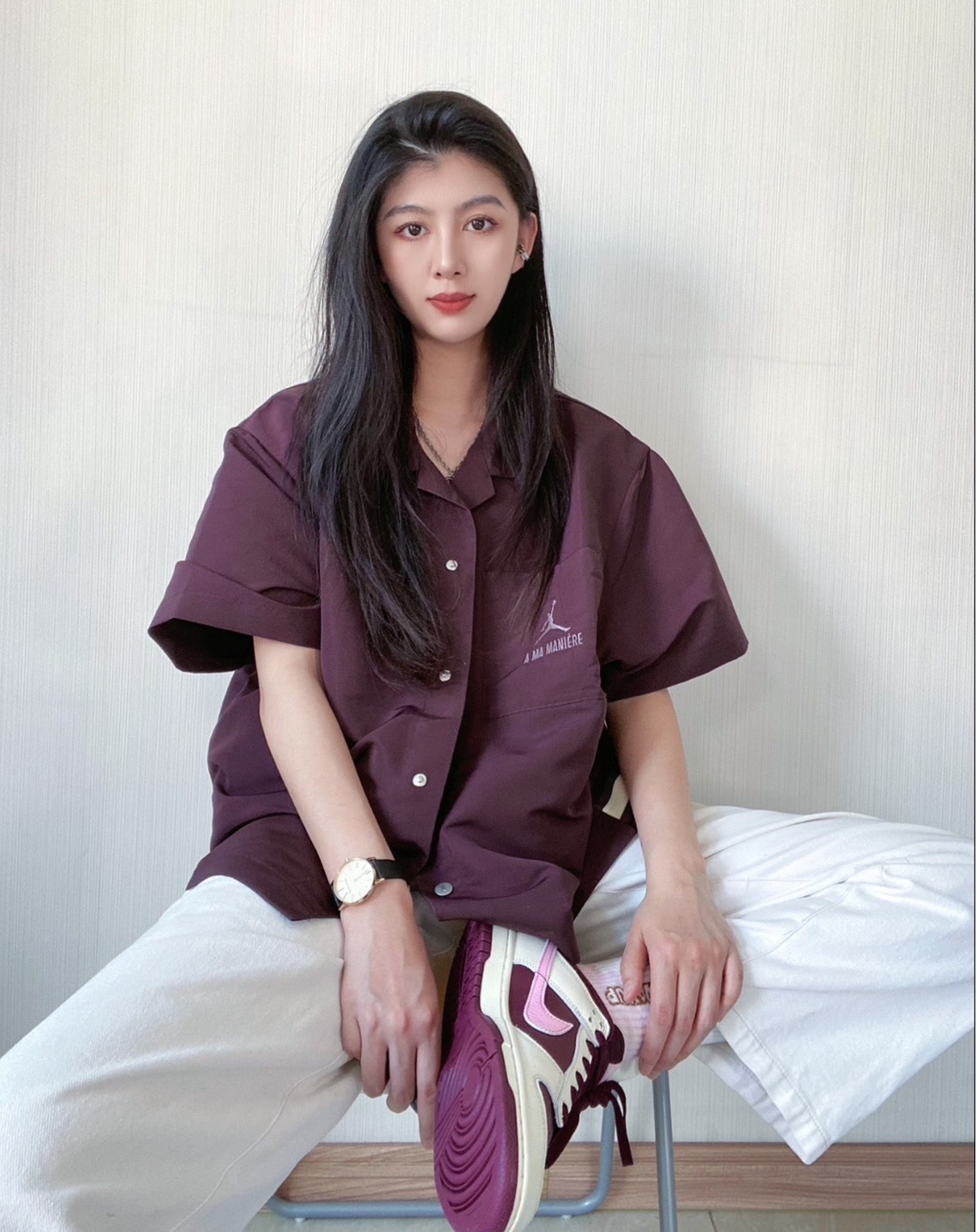 Jordan x A Ma Maniére 聯名 刺繡工裝短袖襯衫 紅色款