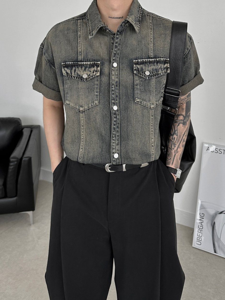 洗水牛仔短袖恤衫 Lowell-042S