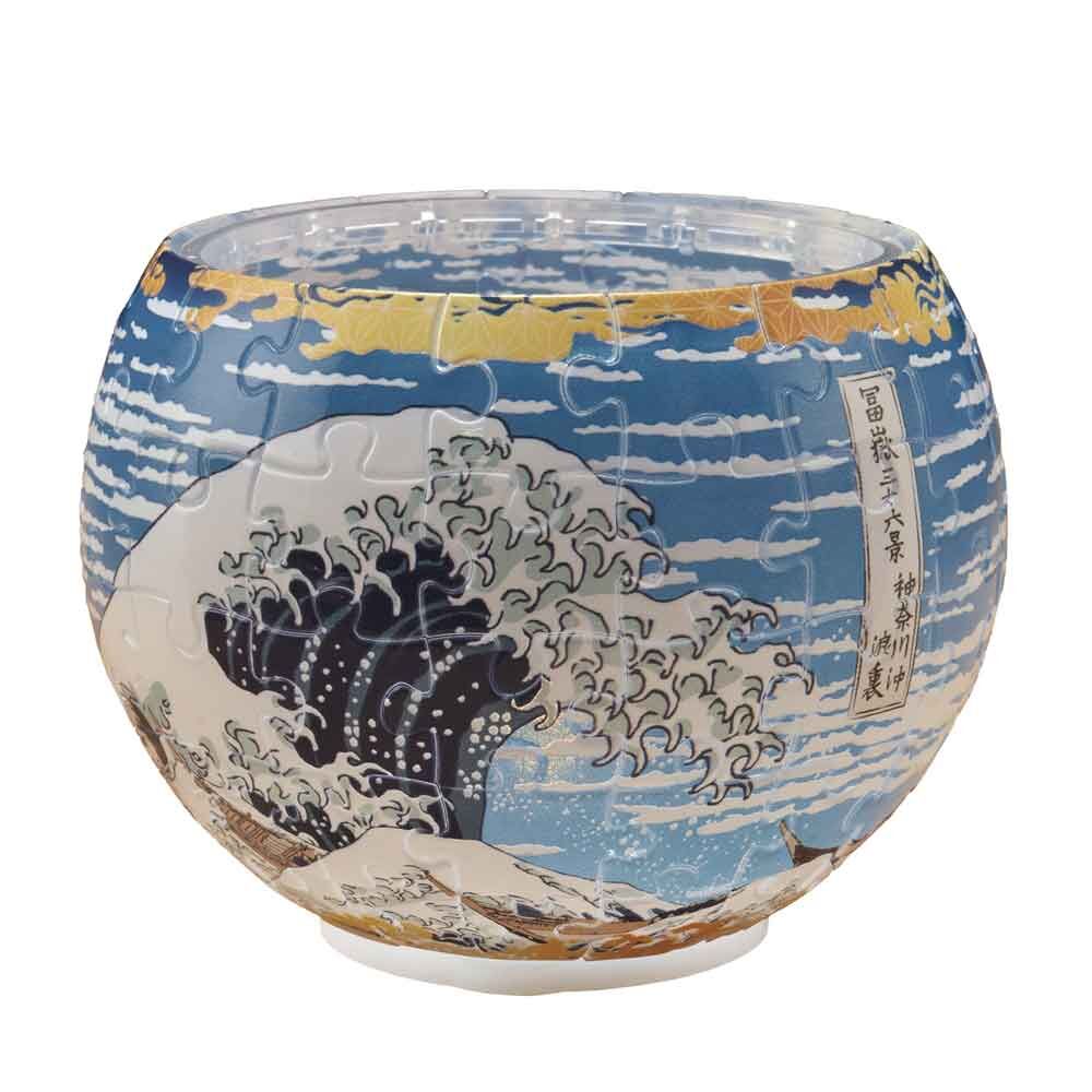 燈罩拼圖：白色波浪和紅色富士 (立體燈) (透明樹脂)