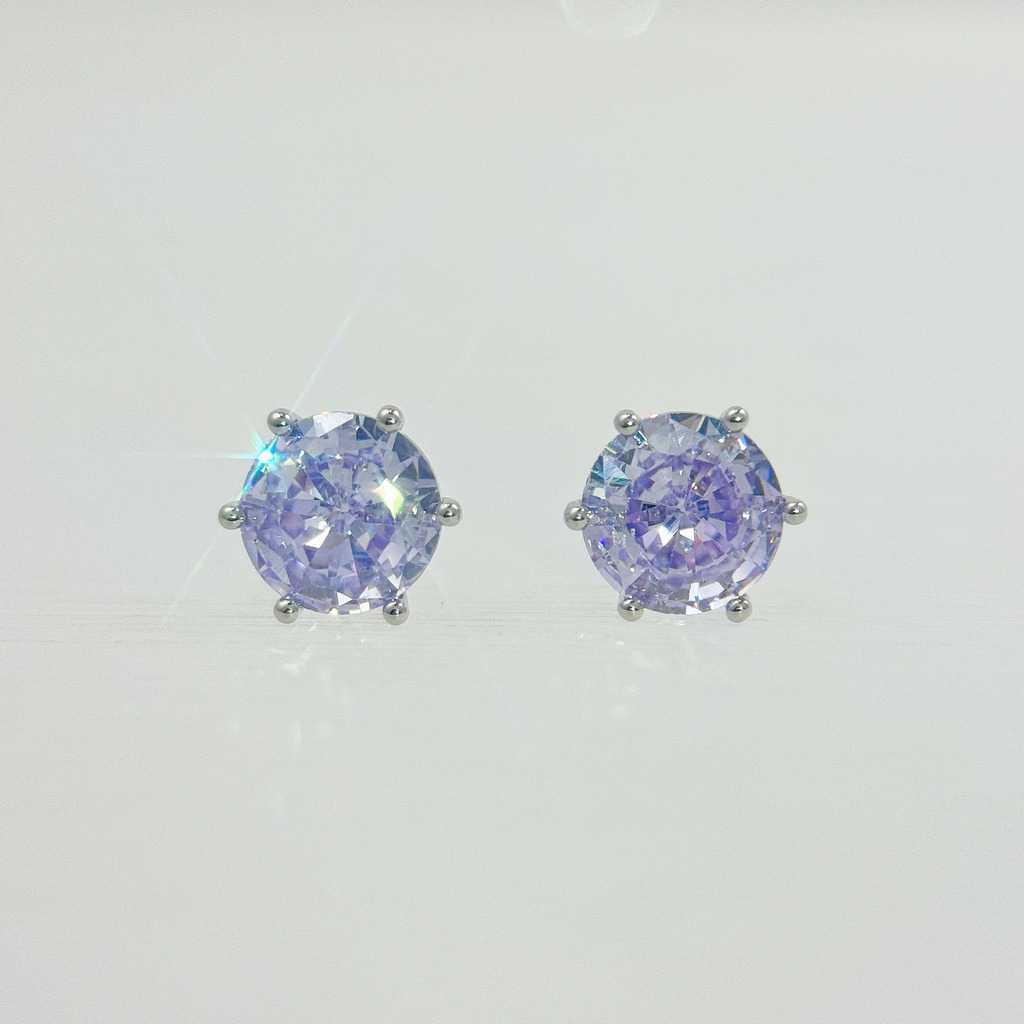 星光薰紫六爪鑽耳環