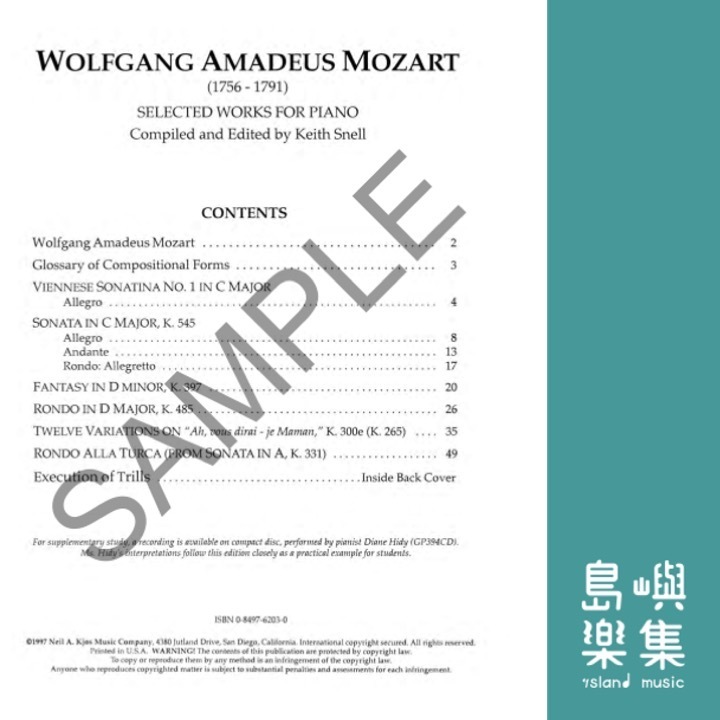 Mozart Selected Works For Piano