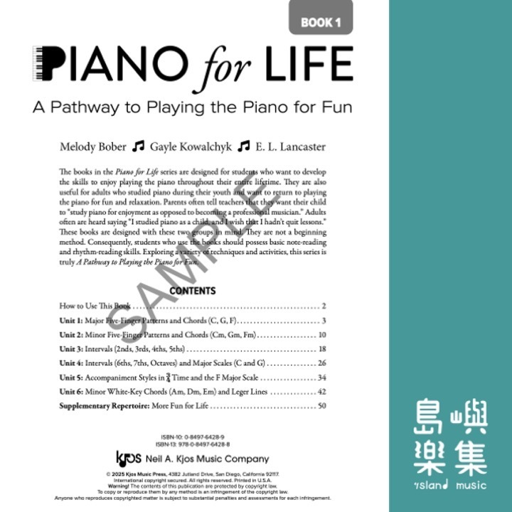 Piano For Life, Book 1