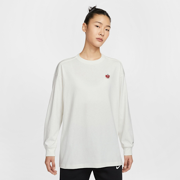 NIKE 長袖 AS W NSW 米白 愛心刺繡 蘋果 情人節 薄長T 女 IB1670-133