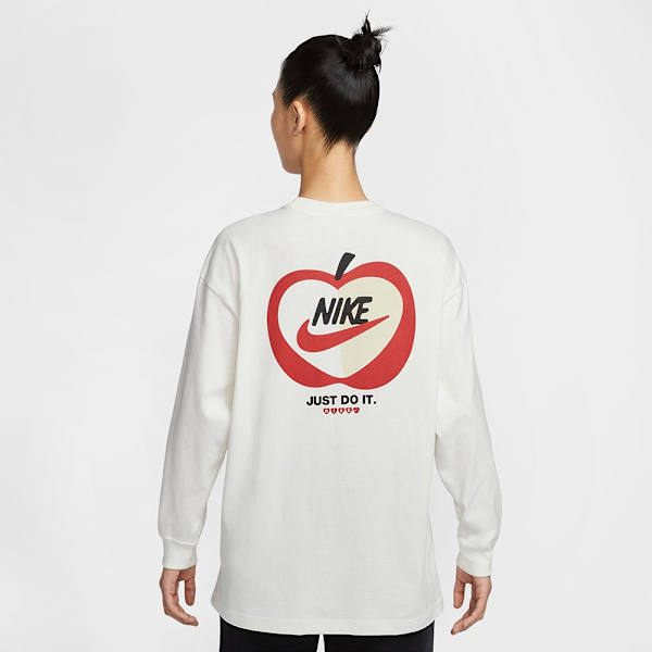 NIKE 長袖 AS W NSW 米白 愛心刺繡 蘋果 情人節 薄長T 女 IB1670-133
