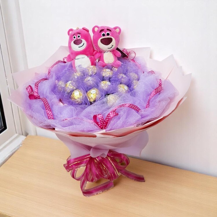 一對草莓熊21朵金莎花束,一對熊抱哥21朵金莎花束,熊抱哥花束,Lots-O'-Huggin' Bear-bouquet-Authorize