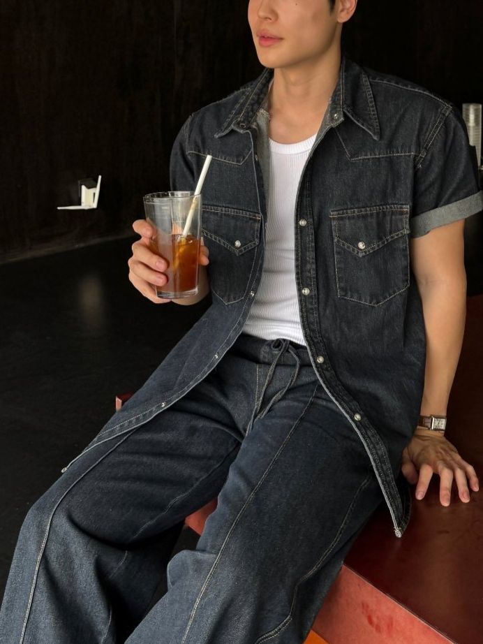 淨色牛仔短袖恤衫 Lowell-056S