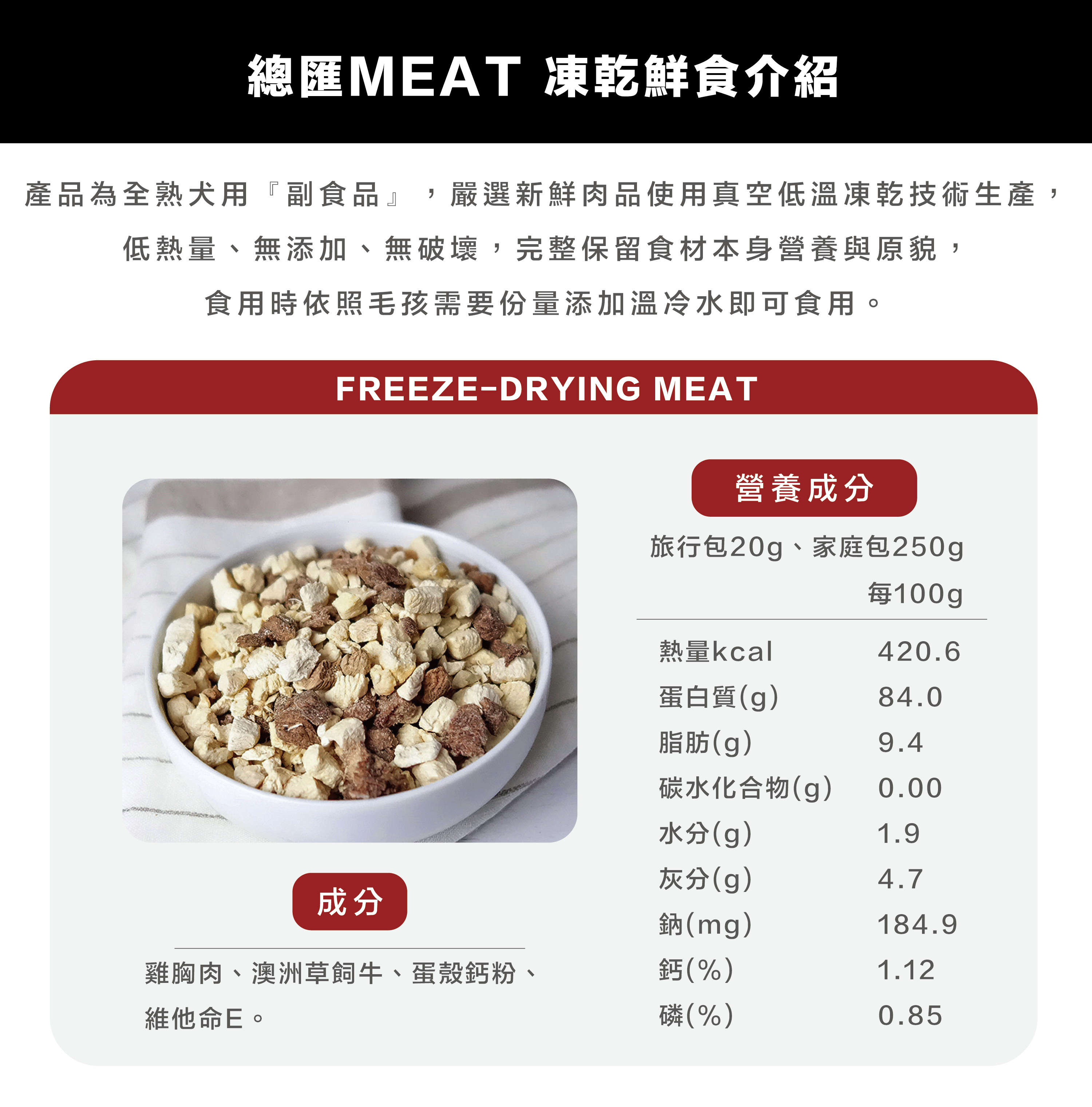 毛食嗑寵物鮮食總匯口味營養標示說明