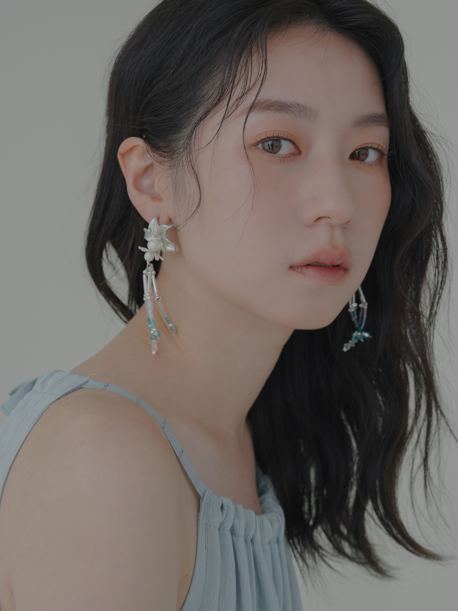 【婚紗聯名】天空之鏡。MUCHAT手作花朵水晶流蘇純銀針耳環