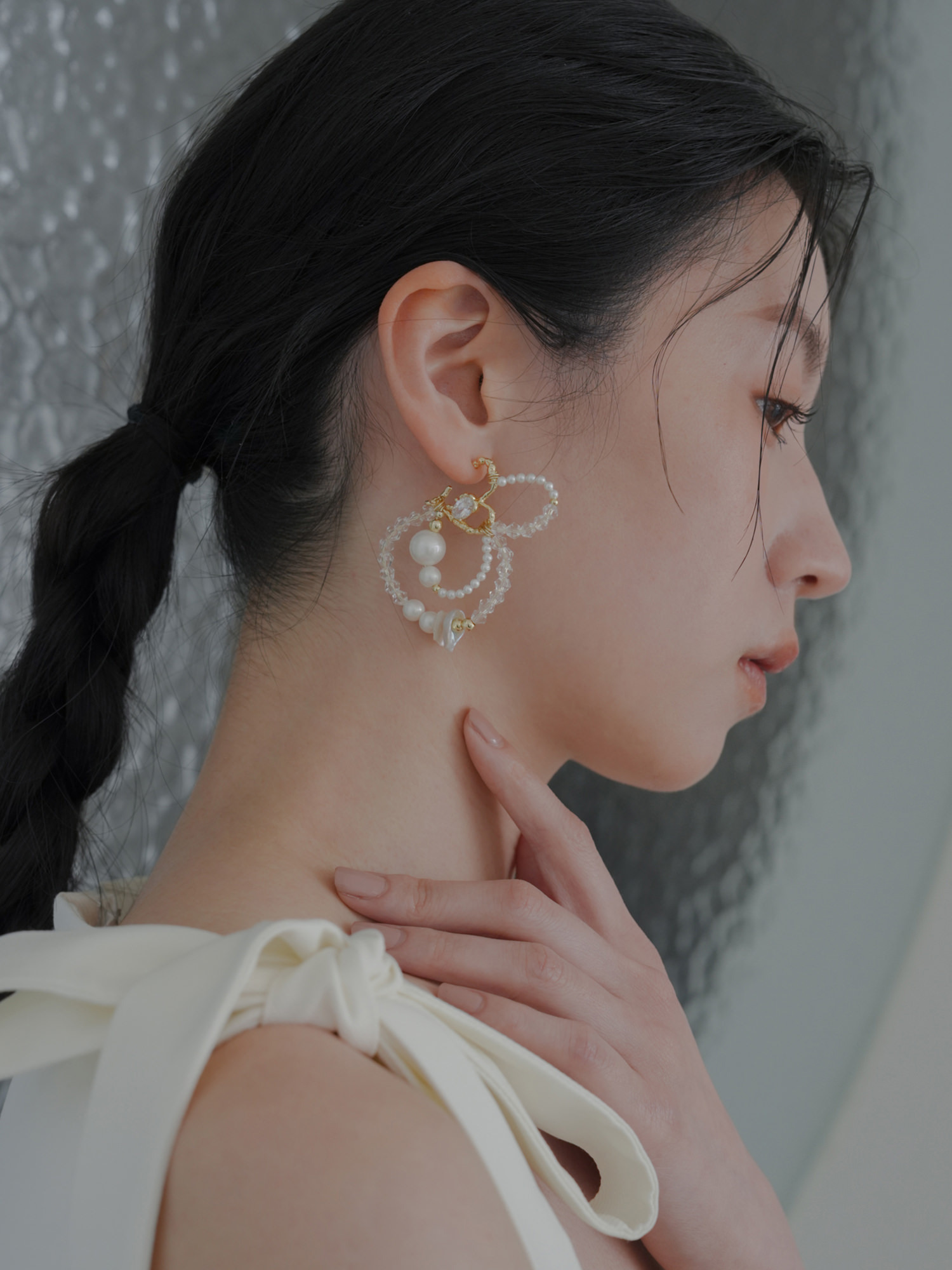 【婚紗聯名】奔向有你的時空。MUCHAT手作14KGP鏤空愛心珍珠純銀針耳環