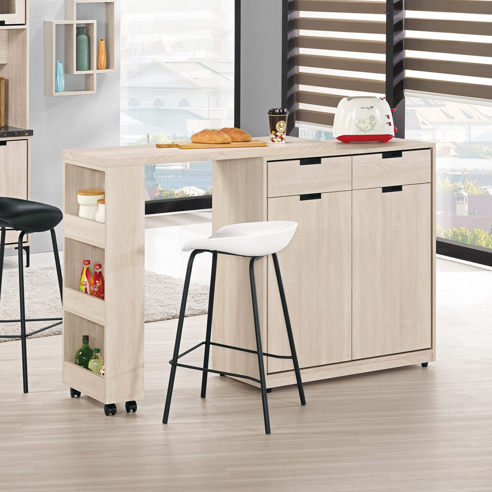 奈迪3.6尺中島型吧台桌+餐櫃/多功能L型收納餐桌櫃組合