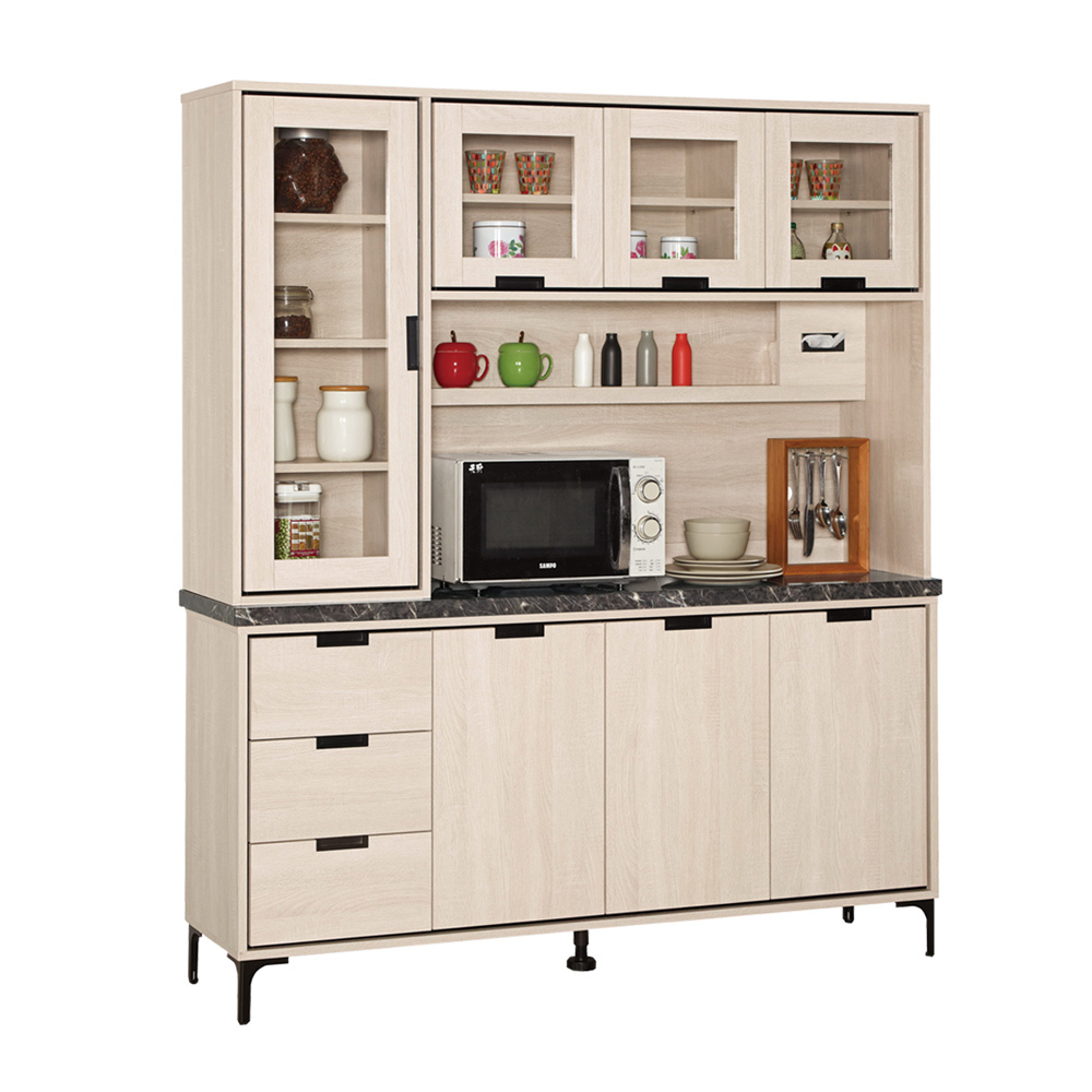 奈迪5.2尺黑色石面收納高餐櫃/碗盤櫃/電器櫃(上+下座)