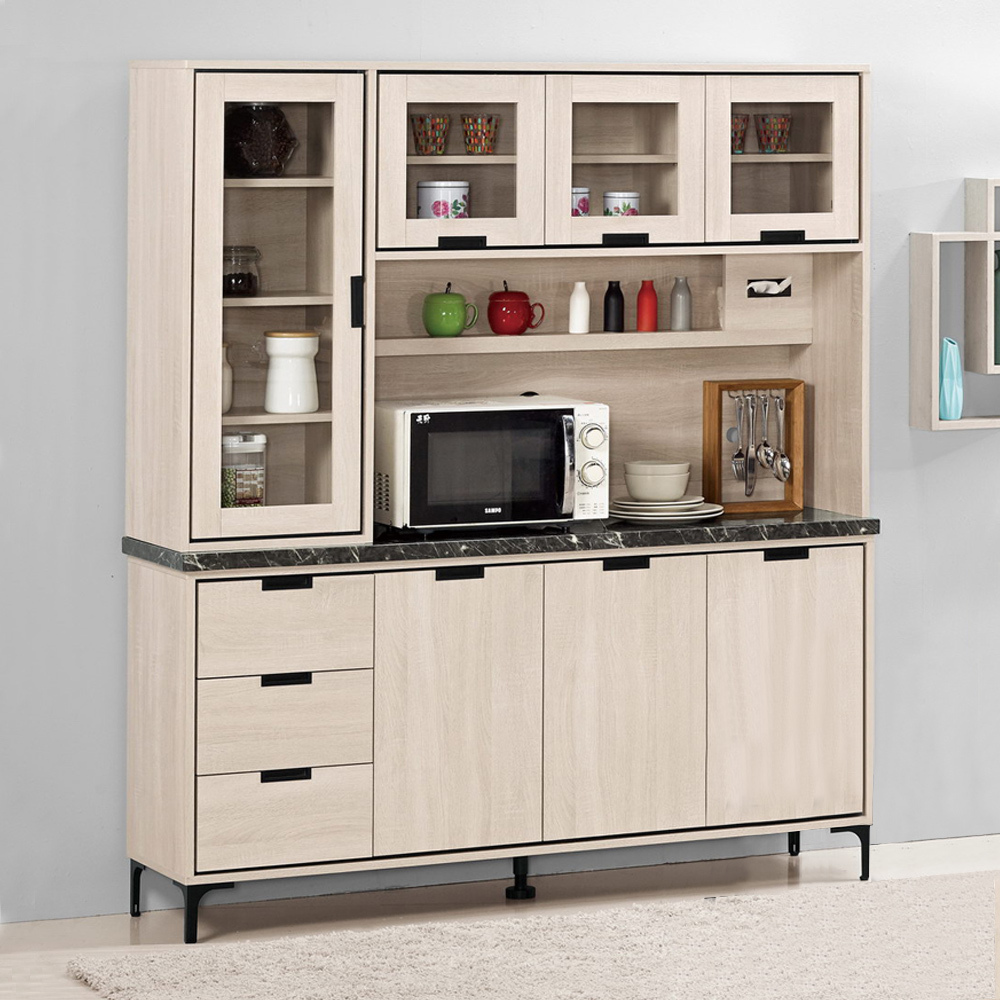 奈迪5.2尺黑色石面收納高餐櫃/碗盤櫃/電器櫃(上+下座)