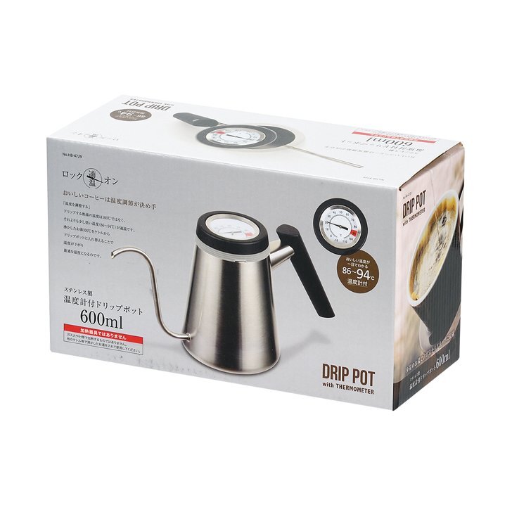 PEARL METAL - Pearl Metal 不銹鋼手沖咖啡壺連溫度計 HB-4729 Stainless Steel Drip pot with Thermometer