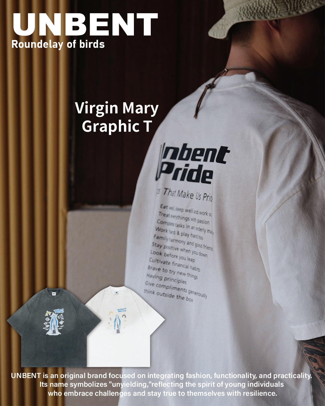 #預購 UNBENT 25SS 復古 水洗髒染 聖母印花短踢 2色