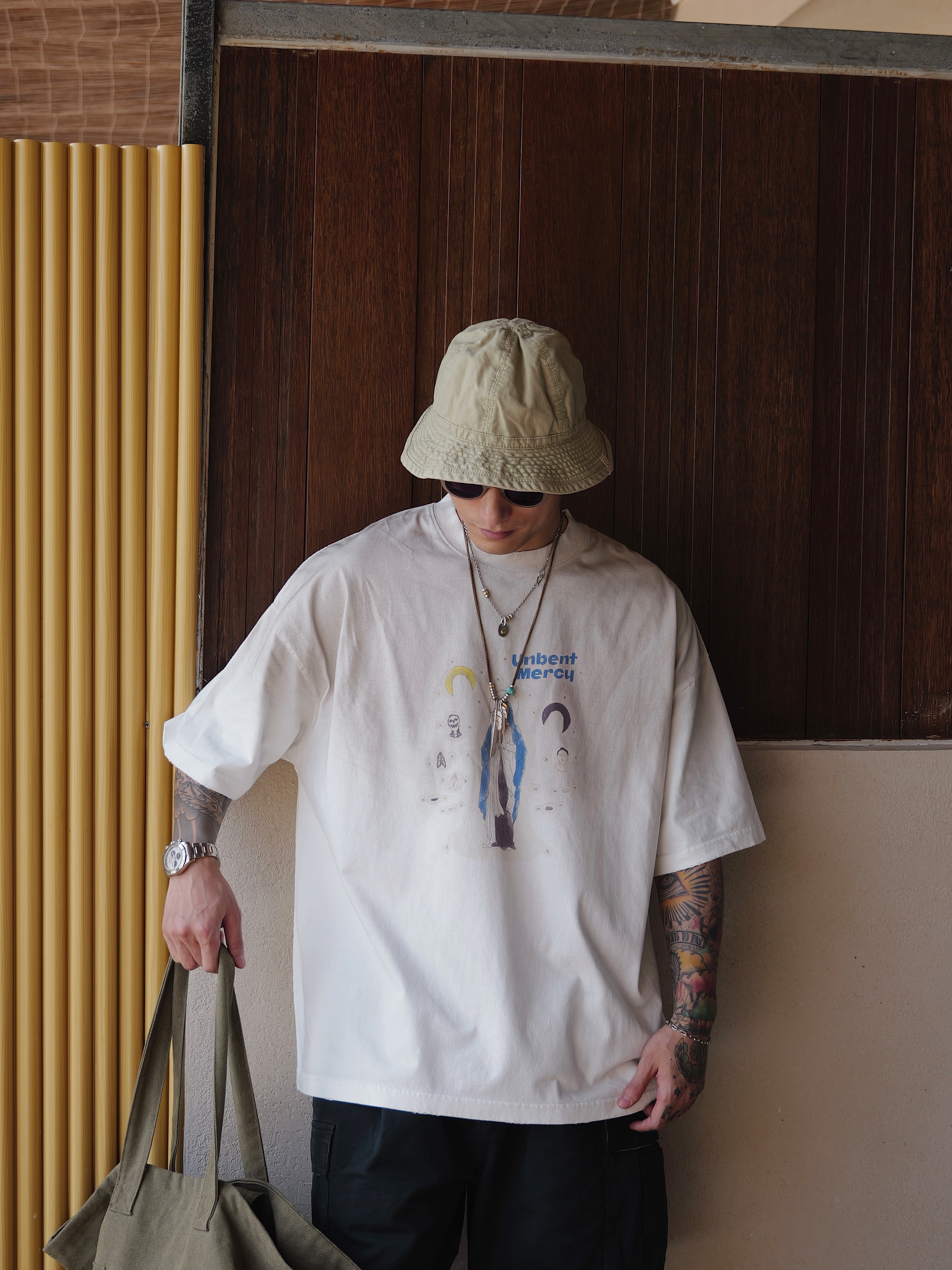 #預購 UNBENT 25SS 復古 水洗髒染 聖母印花短踢 2色