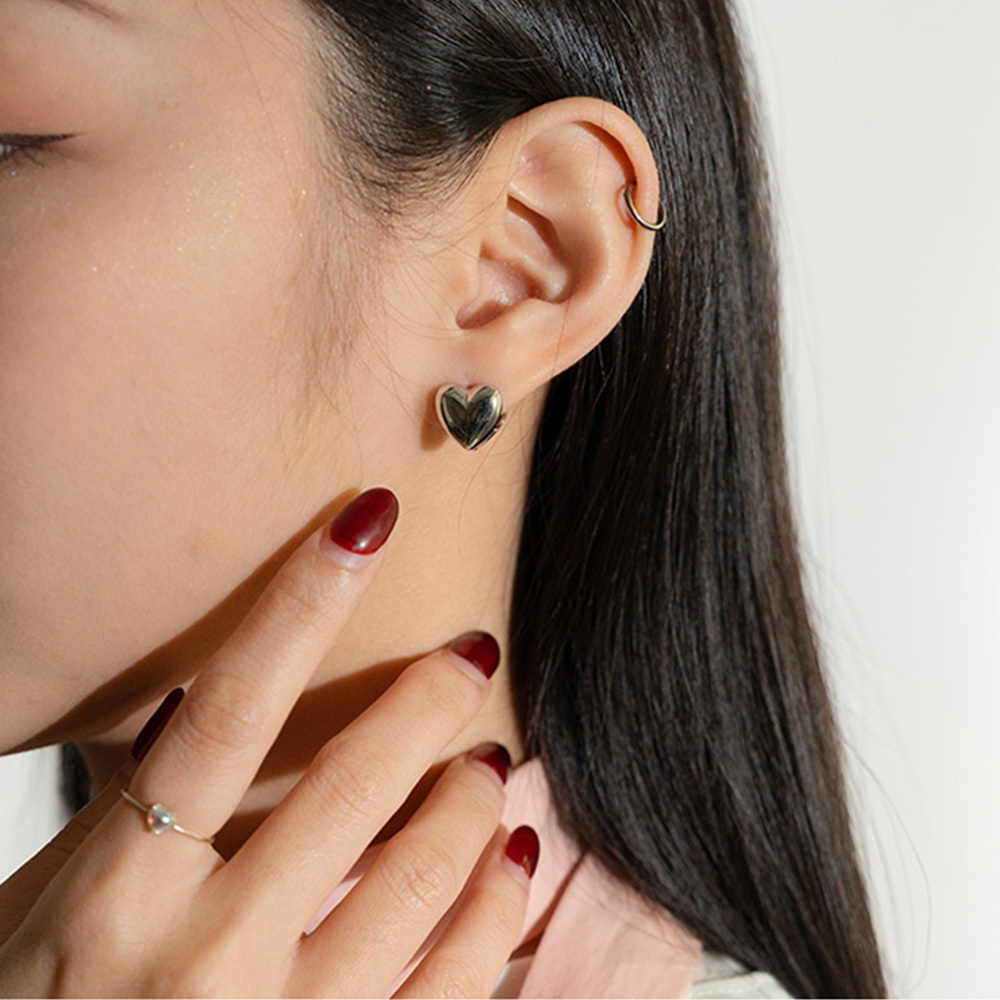 Simple double-sided three-dimensional heart earrings【07030952】in stock+pre-order