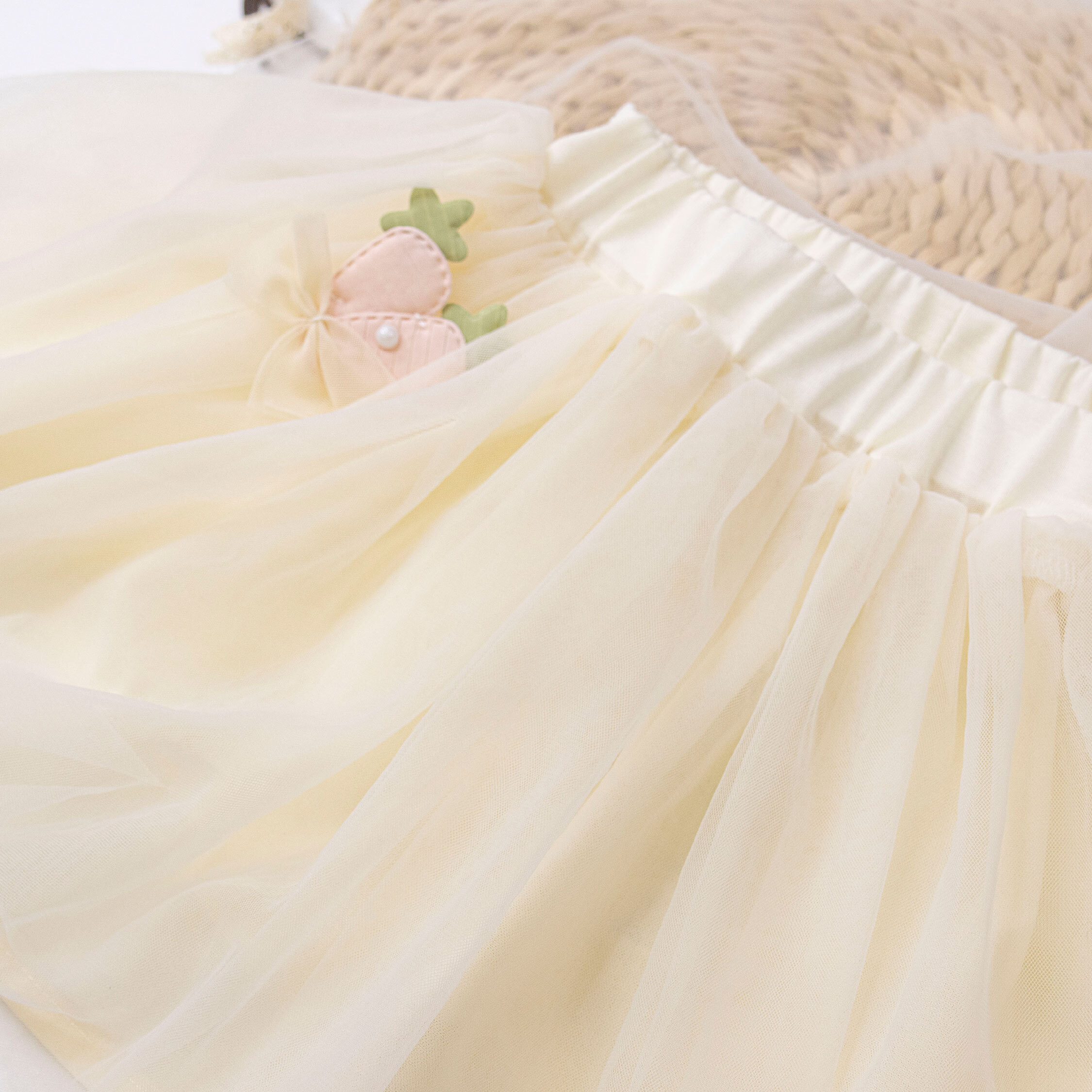 【H50285】可愛胡蘿蔔質感網紗拼接褲裙