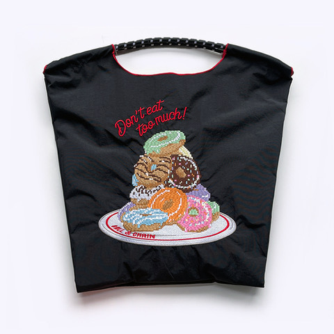 Ball＆Chain 刺繡環保購物袋 M號 - 黑 (30106001)