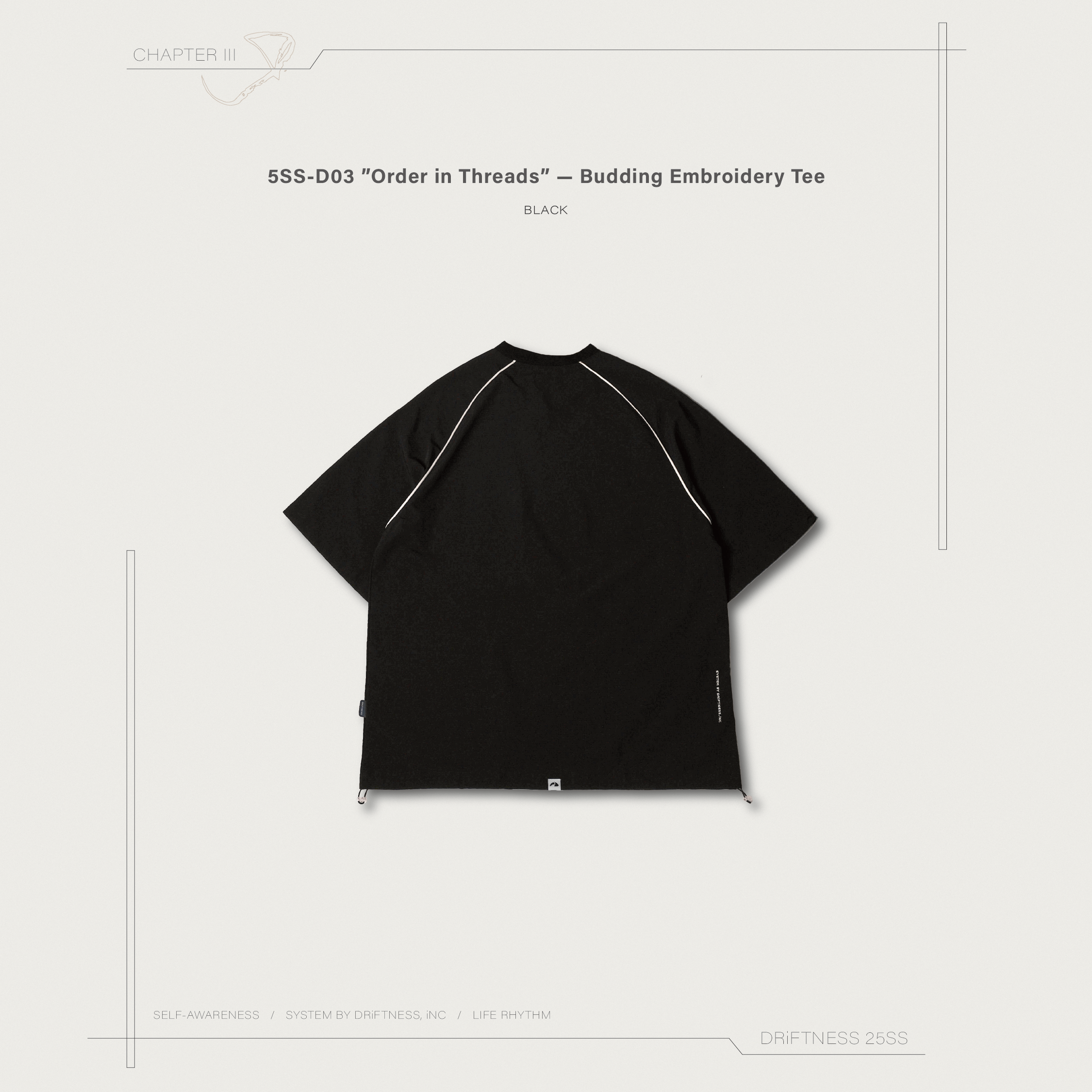 DRiFTNESS | 5SS-D03 ”Order in Threads” — 出芽刺繡套裝短T - Black