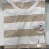[S] TOMMY HILFIGER BEIGE HEATHER RUGBY STRIPE CREWNECK T-SHIRT, XW04732-200 (STH1219)