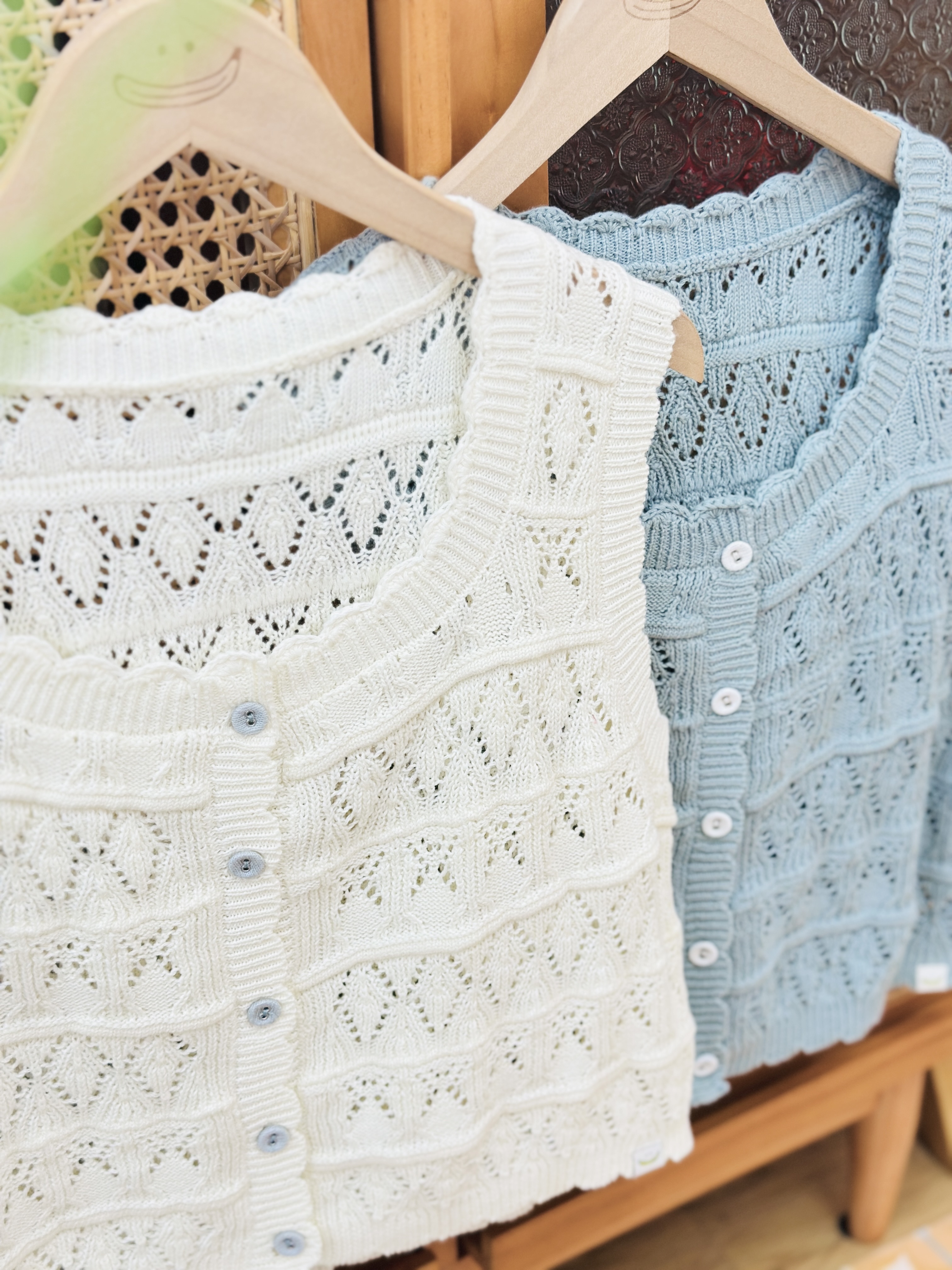 兩色 / 鏤空拼色鈕扣針織馬甲 / Hollow Blocked Button Knitted Vest