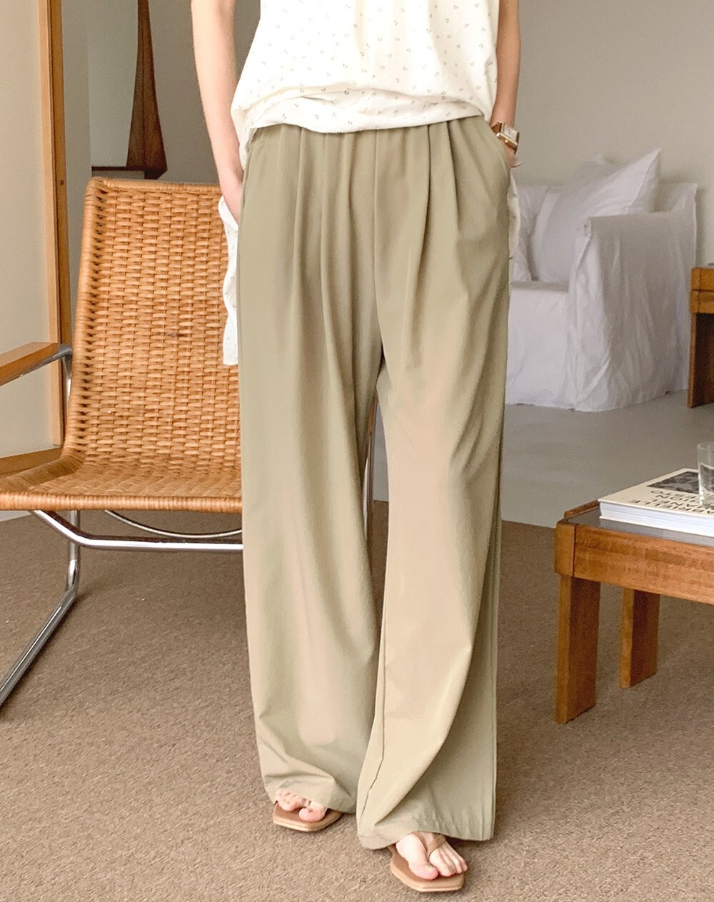 韓國grace muse授權 日系低飽和壓褶順身鬆緊寬褲【made muse】系列