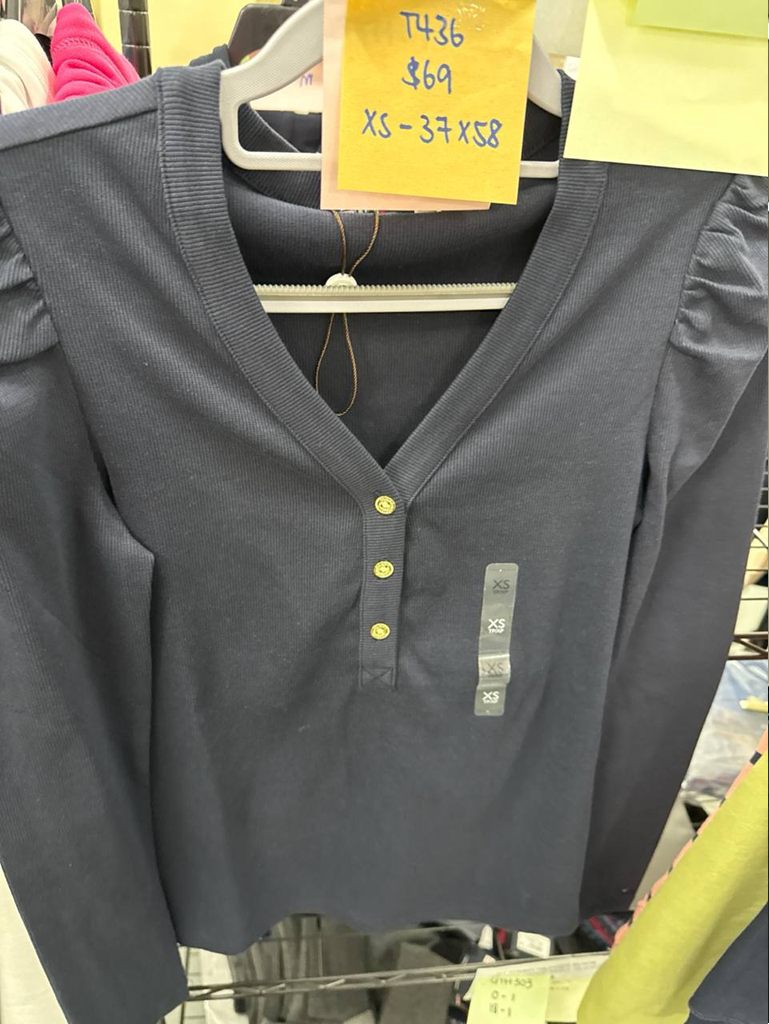 [S] TOMMY HILFIGER NAVY WOMEN'S PUFF HENLEY LONG SLEEVE T-SHIRT, 76J5529-410 (STH1234)