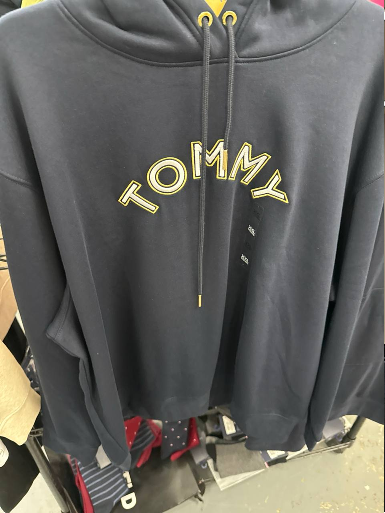 [S] TOMMY HILFIGER NAVY WOMEN TOMMY EMBROIDERED LOGO PULLOVER HOODIE, 76J5530-410 (STH1239)
