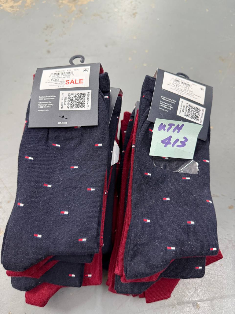 [S] TOMMY HILFIGER MAROON MULTI 76J0872 2PACK FLAG TROUSER SOCK, 197735029199 (STH1243)