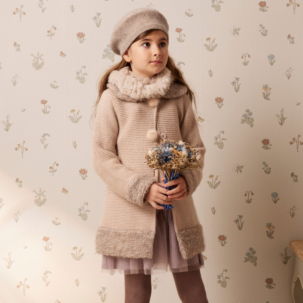 PIPPY 典雅毛茸茸領片毛線外套  卡其