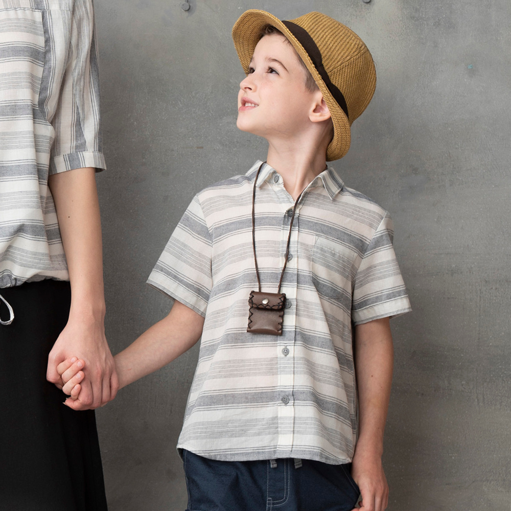 PIPPY百搭橫條剪接棉質襯衫 灰